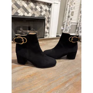 Ron White Jozie Weatherproof Black Suede Booties‎ Gold Buckle EU 35.5 US 5.5 thumbnail 2