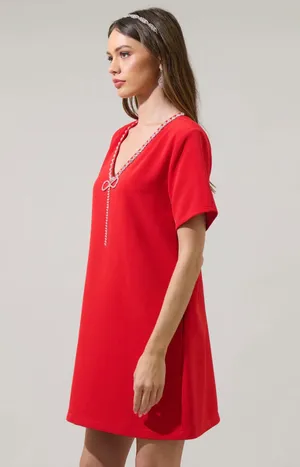 SugarLips Stazie V-Neck Rhinestone Detail Mini Dress Red thumbnail 2