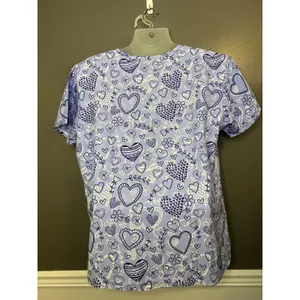 I Love Scrubs Shirt Womens Large Blue Heart V Neck Scrub Tunic Top Medical thumbnail 4