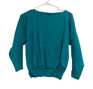 Lizsport Sweatshirt Vintage 90s Teal Exposed Seam Boat Neck‎ Small thumbnail 1