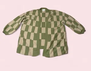 Le Lis Olive Green and Beige Checker Knit Cardigan thumbnail 1