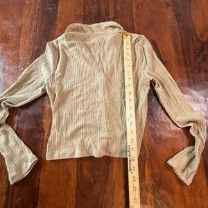 Madewell Sage Green Ribbed Knit Button Front Collared Cardigan Top Large thumbnail 6