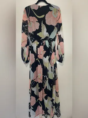 Lulus Wondrous Water Lilies Black Floral Print Maxi Dress Medium New thumbnail 4