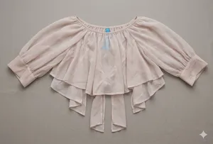 Cupshe Sheer Ecru Half Puff Sleeve Cape Top Tie Back Size XL NWT Festival Boho thumbnail 1