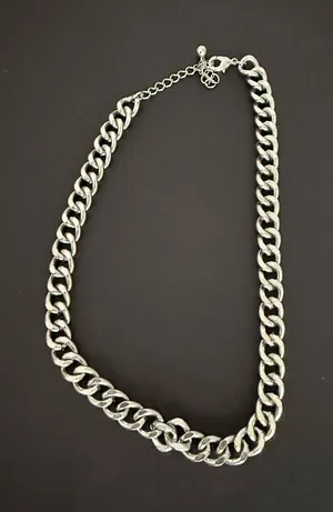 silver chunky cuban link chain necklace, also referred to as a curb chain. thumbnail 1
