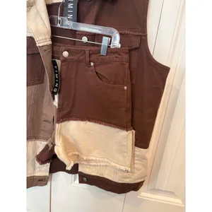 Timing Brown‎ And Tan Patchwork Denim Vest And Shorts Size Medium thumbnail 3
