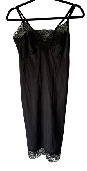 Vintage 70s Small Black Lace Slip Dress‎ Lingerie Nightgown Coquette Romantic thumbnail 1