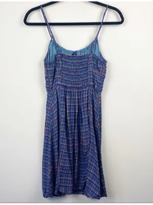 $69 Urban Outfitters Kamaryn Tie Front Plaid Mini Dress NWOT in Blue S thumbnail 11