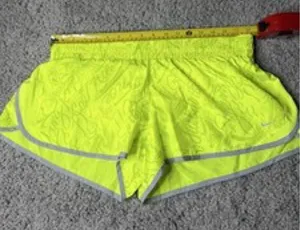 Nike Dri-FIT Womens Neon Yellow Script Graphic Running Shorts Size XL thumbnail 1