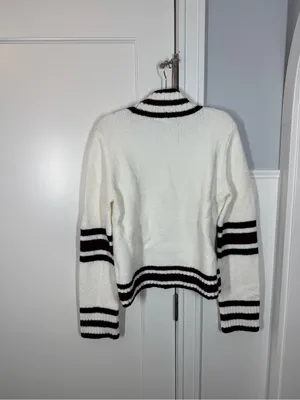 Madewell Ribbed-Trim Mockneck Sweater Jet Black Stripe size larg‎e cotton wool thumbnail 5
