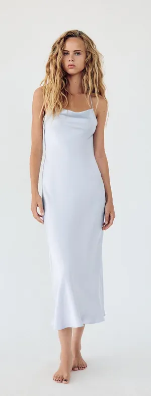 Zara dress wedding maxi slip midi satin effect baby blue coctail party date coctail thumbnail 1