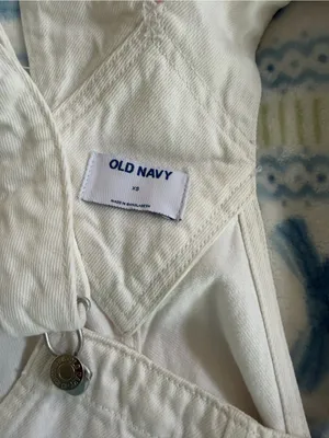 Old Navy White Short Denim Overalls thumbnail 3
