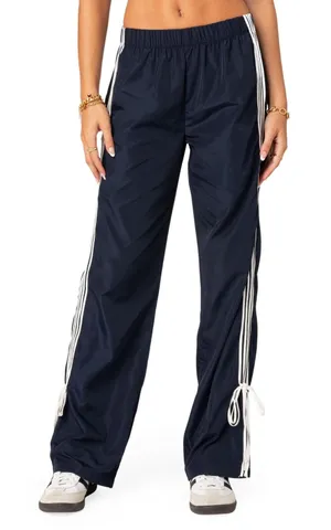 Edikted Remy Ribbon Track Pants Navy Blue White Stripe Y2K Wide Leg Small thumbnail 1