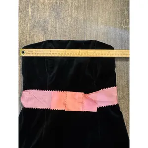 Tibi Black Velvet Cocktail Dress Strapless Pink Bow Size 4 Babydoll Twee thumbnail 3