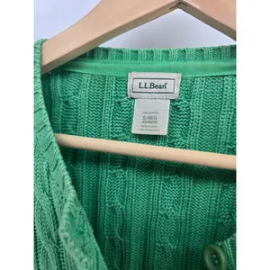 LL Bean Cardigan Womens Small Cable Knit Green Button Front 0HNR9 EUC thumbnail 2