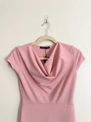 NWT Boohoo Blush Pink Cowl Neck Cap Sleeve Midi Dress Size 6 thumbnail 2
