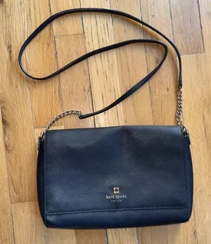 KATE‎ SPADE Staci Medium Flap Crossbody Bag Black With Gold Chain 10” x 7” thumbnail 1
