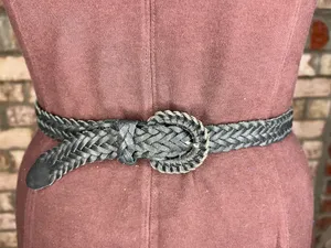 split leather belt black 1980s thumbnail 1