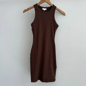 Meshki Tina Dress Small Brown Ribbed Knit Jersey Mini Bodycon Racerback‎ Minimal thumbnail 2