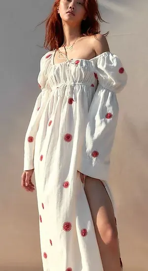 Free People Emory Boho Maxi Dress Women's M Embroidered Long Sleeve Pockets Whit thumbnail 1