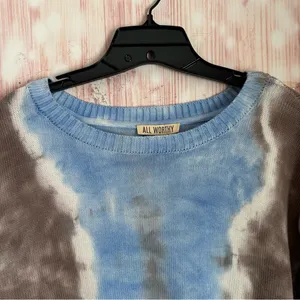 All Worthy By Hunter McGrady Blue & Mocha Brown Tie Dye Crewneck Knit Sweater L thumbnail 3