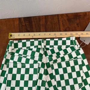 Fashion Green White Checkered Flare Jeans High Waisted Wide Leg Size 2 NEW thumbnail 7