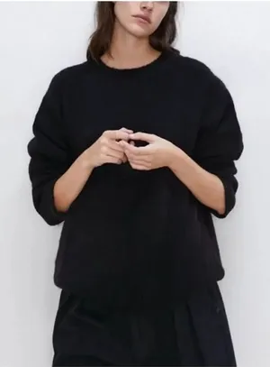 ✨Black Zara Oversized Chunky Knit Crew Neck Long Sleeve Sweater✨ thumbnail 1