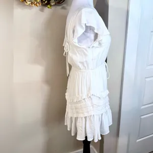 SAINTS & SECRETS White Ruffle Dress Waist Tie Open Tie Back Flutter Sleeve~M💚 thumbnail 8