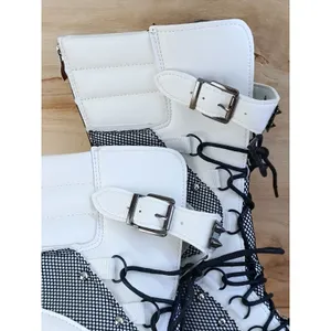 White Platform Knee High Gothic Boots Mesh Straps Studs Lace Up Zip Size 7 US thumbnail 11