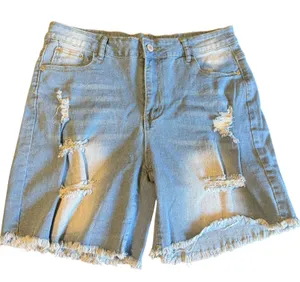 Denim Shorts Medium (Sz 8-10) Distressed NWOT Frayed Hem Light Wash thumbnail 1