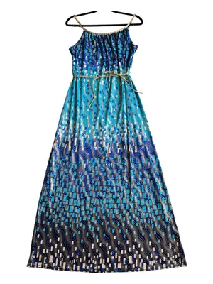 Women's size S dress with a blue mosaic print; no side slits. thumbnail 1