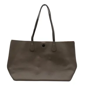 Tory Burch Perry Tote Taupe Pebbled Leather Shoulder Bag Classic Preppy Neutral thumbnail 1
