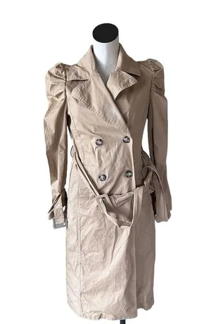 NWOT AVEC LES FILLES Puff Sleeve Belted Trench Coat Tan Camel thumbnail 8