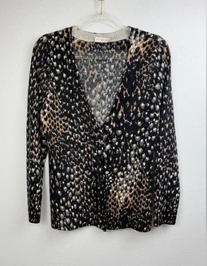 Tory Burch Lightweight Button-Up Leopard Long Sleeve Cardigan Sweater Size M thumbnail 1