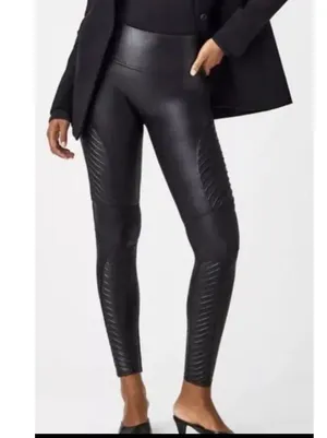 Spanx XL Black Faux Leather Moto shaping slimming Leggings Pull On Pants thumbnail 11