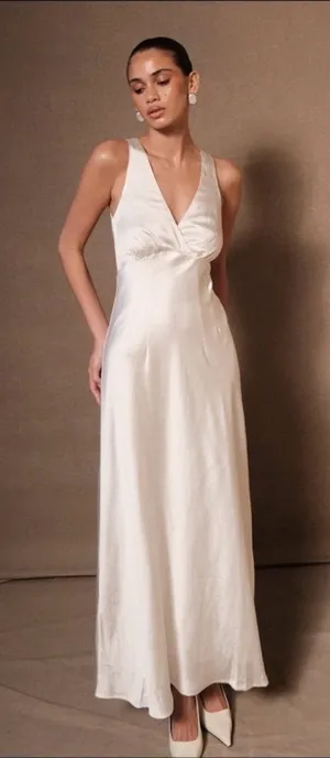 NEW Meshki Meghan Sleeveless Satin V-Neck Maxi Dress Ivory XXXL READ thumbnail 1