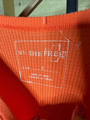 Free People We The Free Bright Orange Waffle Knit Thermal Pullover Top Sz Small thumbnail 4