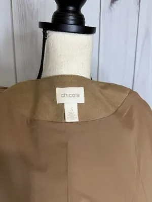 Chicos Jacket Womens Sz 3 XL Tan Leather Suede Full Zip Jacket Laser Cut thumbnail 9