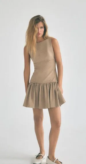 Zara dress mini sleeveless pleated skirt bodycon casual bow corset thumbnail 12