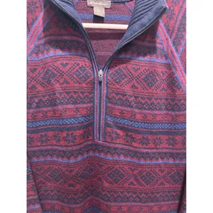 Eddie Bauer Womens Burgundy Fair‎ Isle Quarter Zip Pullover Sweater Size M Cabin thumbnail 2