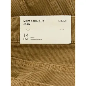 American Eagle Mom Straight‎ Corduroy Pants Tan Super High Rise 14 Long NEW thumbnail 3