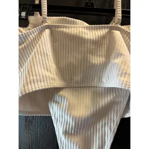 Forever 21 White Ribbed Bikini Set V-Neck‎ Top High Cut Bottoms Medium thumbnail 8