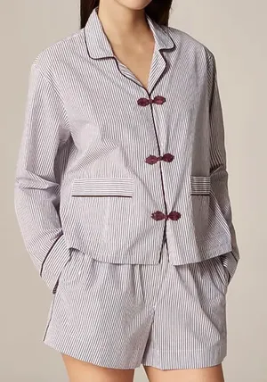 J.Crew Cotton poplin pajama short set in stripe thumbnail 1