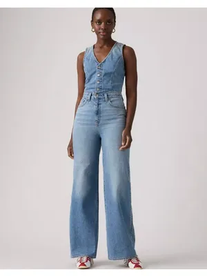 New Levi's Size 27 Denim Wide-Leg Jumpsuit Own It Jumpsuit Medium Wash thumbnail 3
