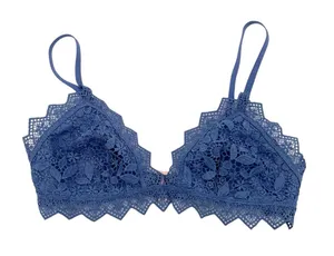 Aerie Floral Lace Triangle Bralette Bra Periwinkle Blue Gold Side Ring Size XS thumbnail 1