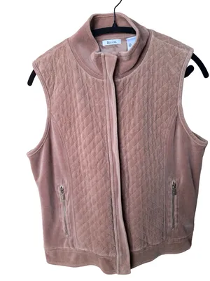 Liz & Co. Women’s Large Mauve Quilted Velour Zip Vest Full Zip Pockets thumbnail 2