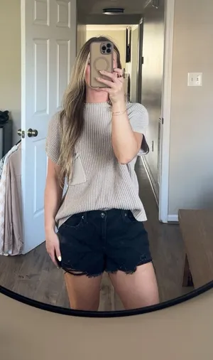 Aerie Black Denim Shorts thumbnail 1