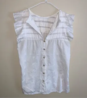 Flutter Sleeve Eyelet Lace Blouse Vintage White Size M thumbnail 1