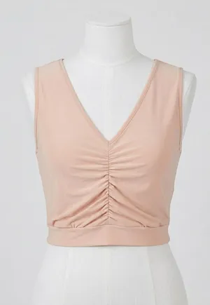 Boohoo Blush Pink Ruched V Neck Sleeveless Y2K Going Out Tank Crop Top Size 12 thumbnail 1