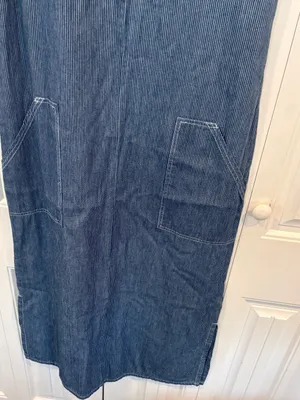 Faded glory blue and white stripe denim fruit embroidered midi dress size large thumbnail 5